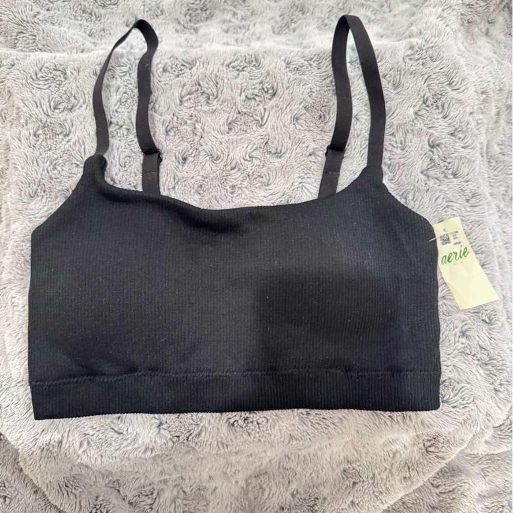 aerie Black Ribbed Sport Bra with Padding